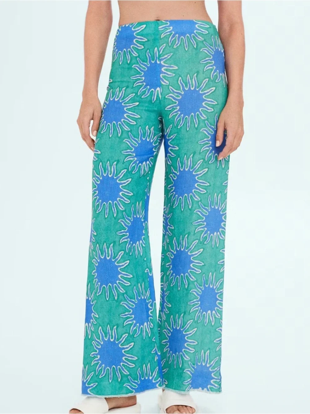 Simon Miller Blue & Green Wide-Leg Printed Pants - Picture 1 of 9